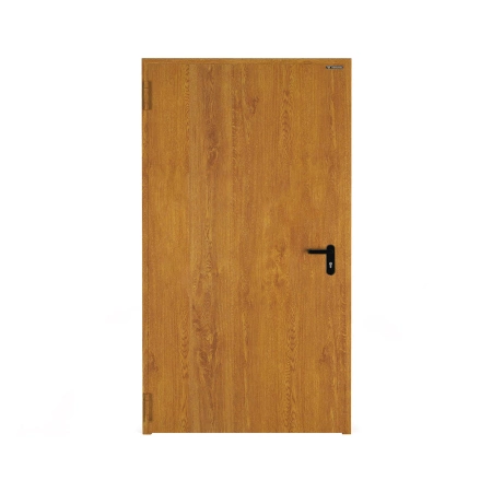 Drzwi techniczne stalowe zewnętrzne Wiśniowski - PŁASZCZOWE ECO. Skrzydło wypełnione styropianem  o wym. 1010mm x 2050mm złoty dąb - prawe