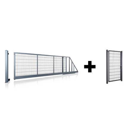 Brama przesuwna panelowa 2D SOLID 5000mm x 1600mm + furtka panelowa 2D SOLID 875mm x 1600mm RAL 7016 MAT