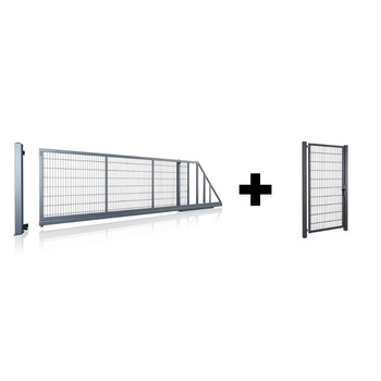 Brama przesuwna panelowa 2D SOLID 5000mm x 1600mm + furtka panelowa 2D SOLID 875mm x 1600mm RAL 7016 MAT