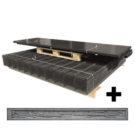 Ogrodzenie panelowe 3D (fi-4mm) o wys. 1530mm - 100MB z podmurówką (piaskowiec) montowane za pomocą łącznika betonowego (zestaw - panele, słupki, obejmy) RAL7016