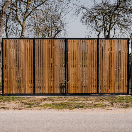 OUTLET - Brama panelowa dwuskrzydłowa 2D SOLID (6/5/6) 4000mm x 1700mm RAL7016 z przesłoną w kolorze naturalnym