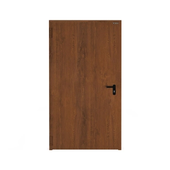 Drzwi techniczne stalowe zewnętrzne Wiśniowski - PŁASZCZOWE ECO. Skrzydło wypełnione styropianem  o wym. 1010mm x 2050mm orzech - lewe