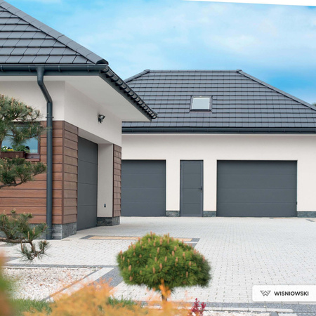 Brama garażowa segmentowa Wiśniowski UniPro o wymiarach 5000mm x 2250mm - panel gładki, bez przetłoczeń. Sterowanie automatyczne SPARK 800. Anthracite Grey 701605-167