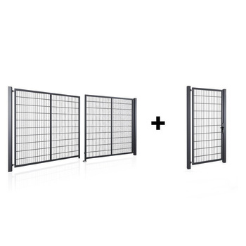 Brama panelowa dwuskrzydłowa 2D SOLID (6/5/6) 1500mm x 4000mm + furtka panelowa 2D SOLID 1500mm x 875mm RAL9005