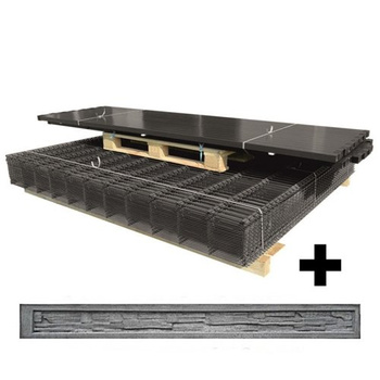 Ogrodzenie panelowe 3D (fi-4mm) o wys. 1230mm - 50MB z podmurówką (piaskowiec) montowane za pomocą łącznika betonowego hi-25 (zestaw - panele, słupki, obejmy) RAL7016