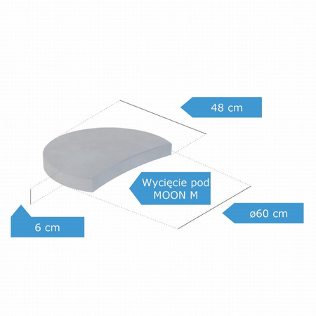 Płyta chodnikowa Moonix-S o średnicy 60cm - grubość - 6cm, z wcięciem pod Moonix M szara