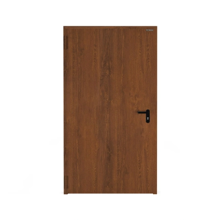 Drzwi techniczne stalowe zewnętrzne Wiśniowski - PŁASZCZOWE ECO. Skrzydło wypełnione styropianem o wym. 1010mm x 2050mm orzech - prawe