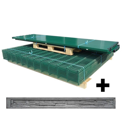 Ogrodzenie panelowe 3D (fi-4mm) o wys. 1730mm - 50MB z podmurówką (piaskowiec) montowanego za pomocą ceownika stalowego h-30 (zestaw - panele, słupki, obejmy) RAL6005